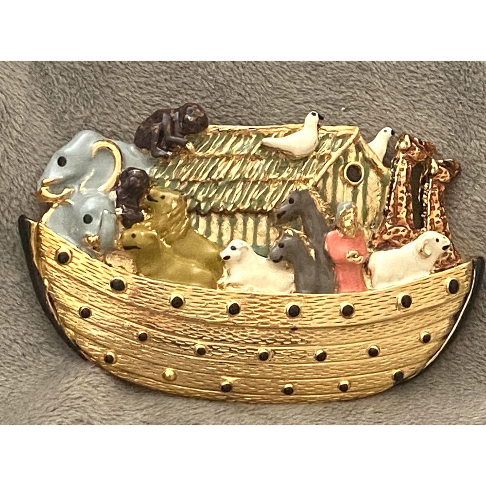Vtg 1992  Mimi Di N  ~Noah's Ark ~ Belt Buckle - Gold tone Metal w/ Enamel